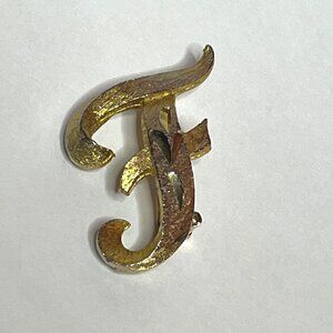 Vintage Mamselle Gold-Tone Letter F Monogram Brooch Pin